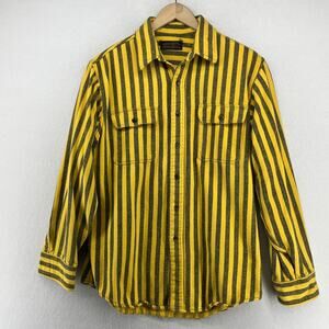 EDDIE BAUER Shirt Mens L Brushed Flannel Striped 80s Cotton Yellow VTG